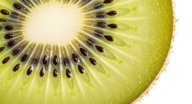 Detailed macro photograph of a fresh green kiwi slice showcasing its seed pattern