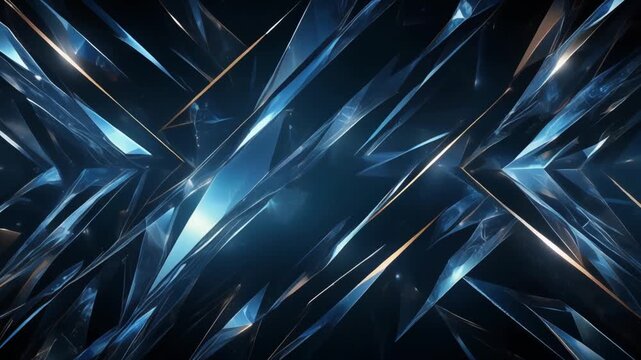 Abstract background with sharp, angular blue and silver geometric shapes on a dark backdrop with a metallic sheen and reflective light.