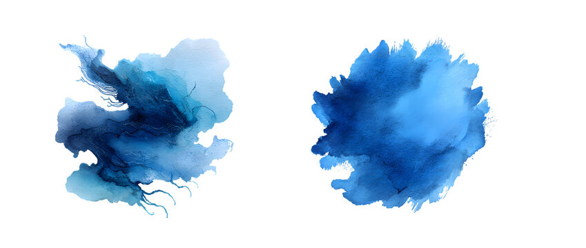 Abstract blue ink clouds swirling in water.