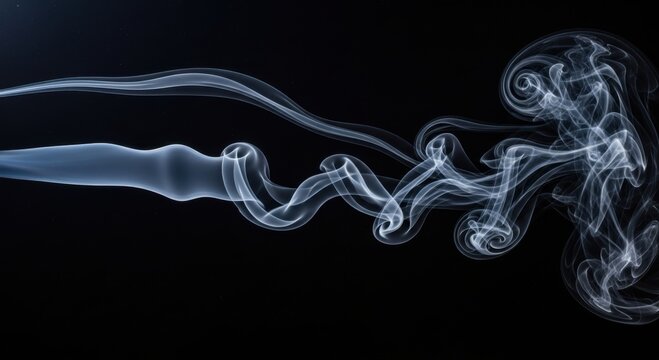 Wispy ashen vapor trail meandering gracefully across an inky void creating ethereal patterns and depth