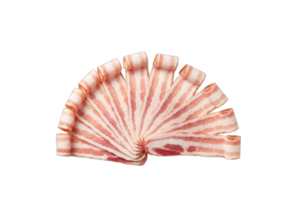 Raw Sliced Bacon Arranged in a Fan Shape Isolated on Black Background