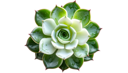 Overhead shot of a vibrant succulent with layered, fleshy leaves, black backdrop