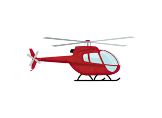 Red Helicopter Flying Across a Transparent Background with Rotating Blades and Landing Skids Detailed Vector Illustration
