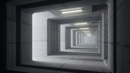 Fototapeta premium Deep Liminal Space: Infinite Tunnel of Brutalist Concrete Architecture