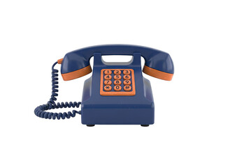 Retro Blue and Orange Rotary Dial Telephone with Coiled Cord Isolated on Black Background