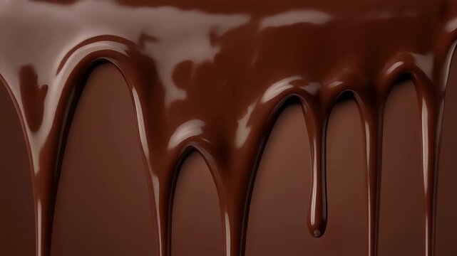 Close-up shot of rich, glossy, flowing chocolate, perfect for culinary and dessert themes