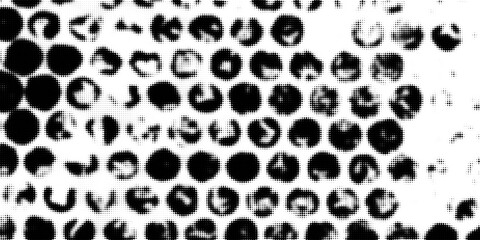 Grunge halftone gradient background. Faded grit noise texture. White and black sandy wallpaper. Retro pixelated backdrop. Anime or manga style comic overlay