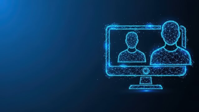Digital screen showing virtual people in an online video conference communication