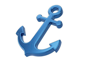 Shiny Blue Metallic Nautical Anchor Symbol Isolated on Transparent Background with Soft Studio Lighting and Subtle Reflections