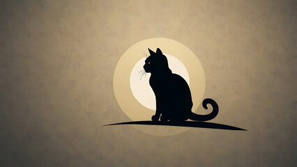 A sleek black cat in silhouette, elegantly perched against the soft, ethereal glow of a full moon, evoking a sense of nocturnal mystery and serene solitude