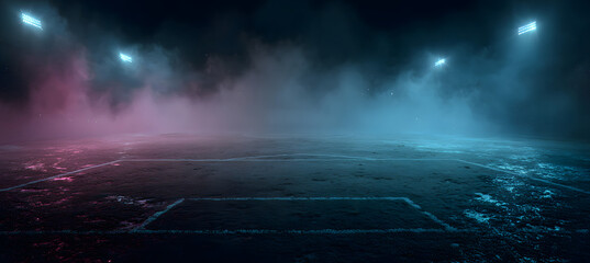 textured soccer game field with neon fog - center, midfield