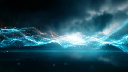 Dynamic blue energy waves flow across a dark abstract background, creating a futuristic and high tech atmosphere. Electric light trails evoke innovation and digital transformation - Powered by Adobe