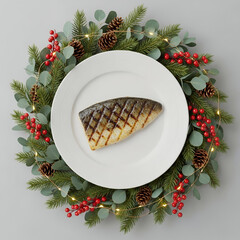 Grilled Fish Fillet with Christmas Wreath &ndash; Top View