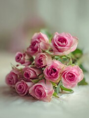 Soft Blurred Bouquet of Pink Roses With Bright Space for Text on the Opposite Side, Perfect for Any Occasion
