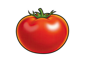 Single Ripe Red Tomato with Green Stem Isolated on Transparent Background Vivid Color Natural Shading Clean Vector Art