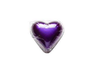 Sparkling Purple Heart Shape Candy Wrapped In Clear Plastic Studio Lighting Isolated On Black Background Close Up Macro Shot