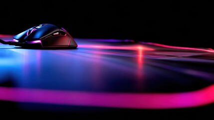 Bright RGB Neon Setup With a Gaming Mouse on a Sleek Desk Surface Ready for Intense Gaming Sessions