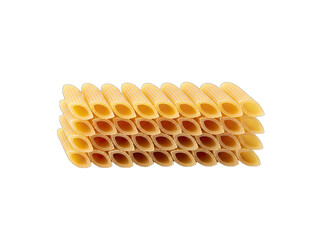 Stack of Golden Penne Pasta Noodles Arranged Neatly on a Transparent Background with Detailed Texture and Shape