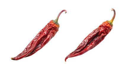 Thin Dried Chili: A long skinny red dried chili curling slightly, crisp macro PNG.