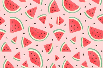Playful Watermelon Slice Pattern in Mixed Shapes on Light Pink Background for Summer and Textile Design