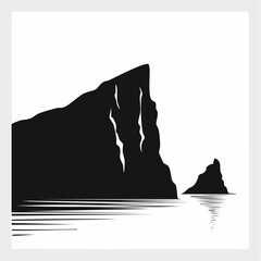 Dramatic monochrome cliffside seascape reflecting in serene waters coastline beauty