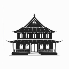 Elegant Black and White Architectural Design of Traditional Asian Building minimal structure