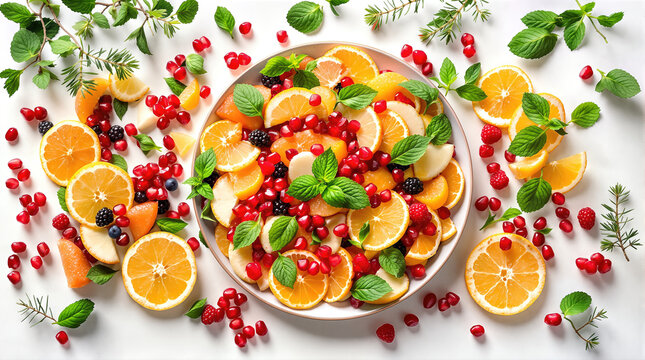 citrus salad orange slice pomegranate mint berry garnish fresh fruit bowl vibrant healthy winter breakfast - Powered by Adobe