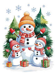Winter Snowman Family With Presents