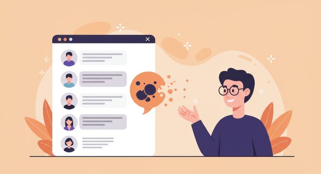 Man interacting with a chat interface on a screen. - Powered by Adobe