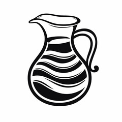 Elegant Black and White Illustration of a Classic Pitcher with Wavy Design Minimalist Art