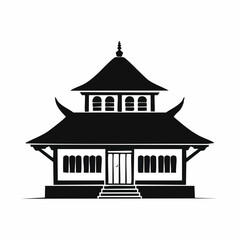 Elegant Black and White Illustration of a Traditional Asian Temple Structure