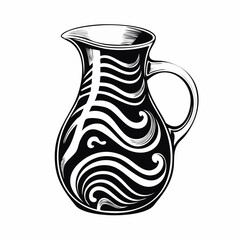 Elegant Black and White Jug Illustration with Swirling Design Depicting Fluidity