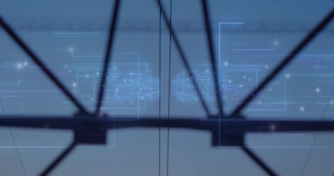 HUD appearing, cam pulling back from blurred beam revealing pylons, aligning nodes showing grid
