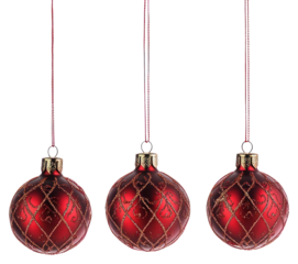 PNG A four cute christmas pattern red baubles hanging down ornaments accessories decoration.
