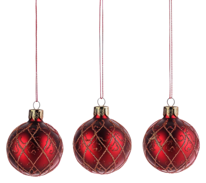 PNG A four cute christmas pattern red baubles hanging down ornaments accessories decoration.