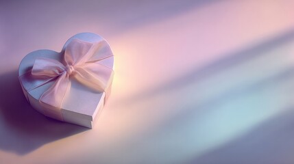 Heart-shaped Gift Box With Sheer Ribbon on Soft Gradient Background for Personalized Messages or Celebrations