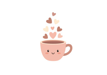 Cute Mug with Smiling Face and Heart-Shaped Hot Steam on Valentine's Day