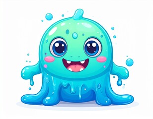 Cute blue monster with transparent background
