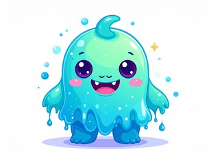 Cute blue slime monster with transparent background