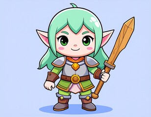 Elf warrior holding sword with transparent background