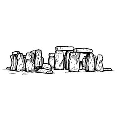 Stonehenge Illustration: Ancient Monument in Black and White.