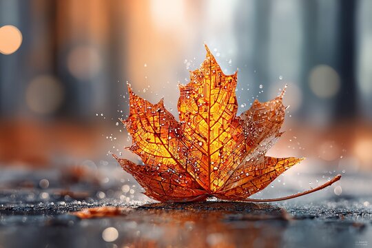 A fallen maple leaf on damp forest ground