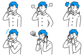 スマートフォンで通話する若い男性　セット