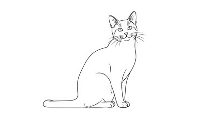 Simple line-art drawing of a cat sitting upright, facing forward
