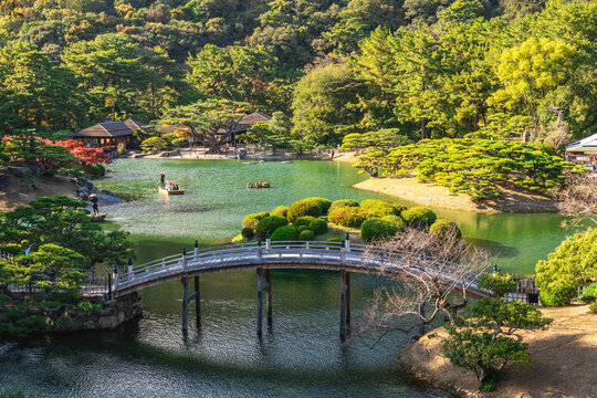 Crescent Moon Bridge of Ritsurin Garden in Takamatsu, Kagawa Prefecture, Shikoku, Japan