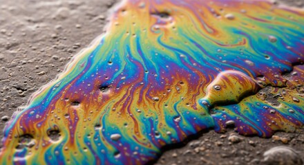 Fototapeta premium Iridescent Oil Spill on Pavement A Colorful Environmental Hazard.