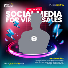 Modern Neon Social Media Marketing Template for Viral Sales Promotion with Futuristic Gradient Elements and Influencer Branding Layout