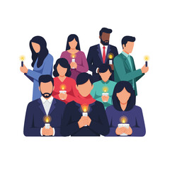 Flat Style Diverse Group of People Holding Candlelight Vigil Illustration