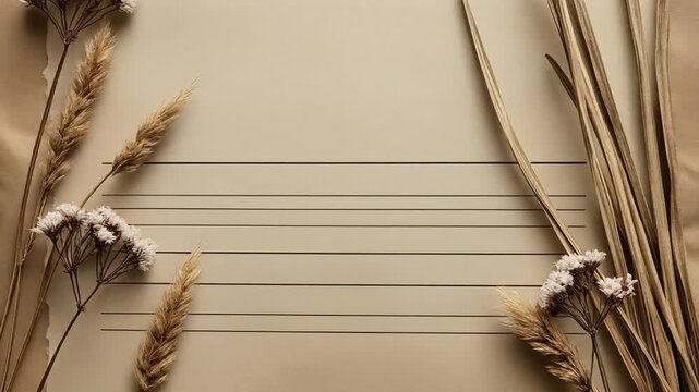 old stripped paper with dried flowers background 