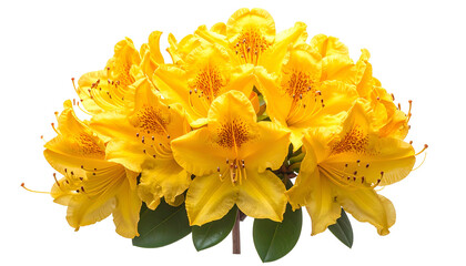 A vibrant cluster of yellow flowers with delicate petals and dark spots on a transparent backdrop